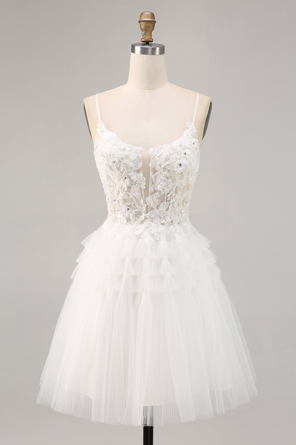 White Tulle A-Line Short Homecoming Dress with Appliques