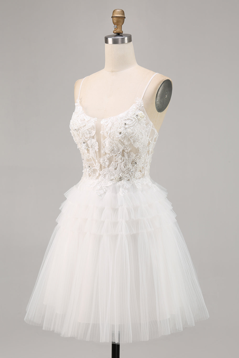 White Tulle A-Line Short Homecoming Dress with Appliques