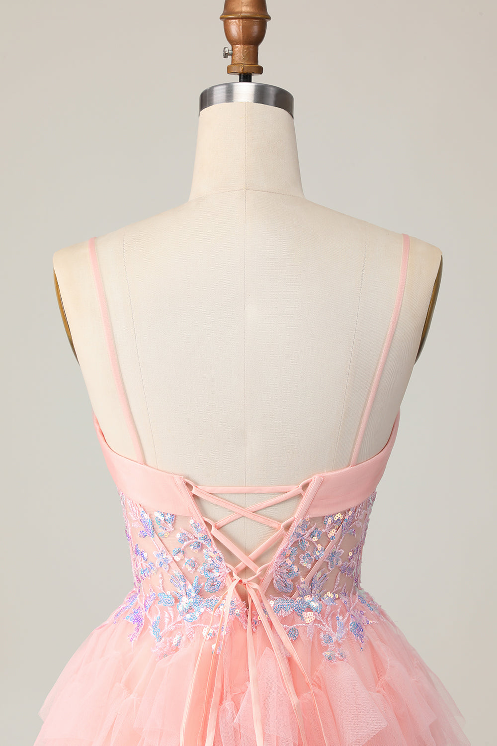 Pink A Line Corset Sequins Short Homecoming Dress with Ruffles