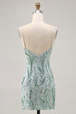 Green Bodycon Spaghetti Straps Beaded Homecoming Dress with Sequins