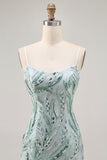 Green Bodycon Spaghetti Straps Beaded Homecoming Dress with Sequins