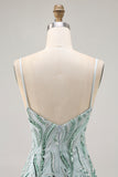 Green Bodycon Spaghetti Straps Beaded Homecoming Dress with Sequins