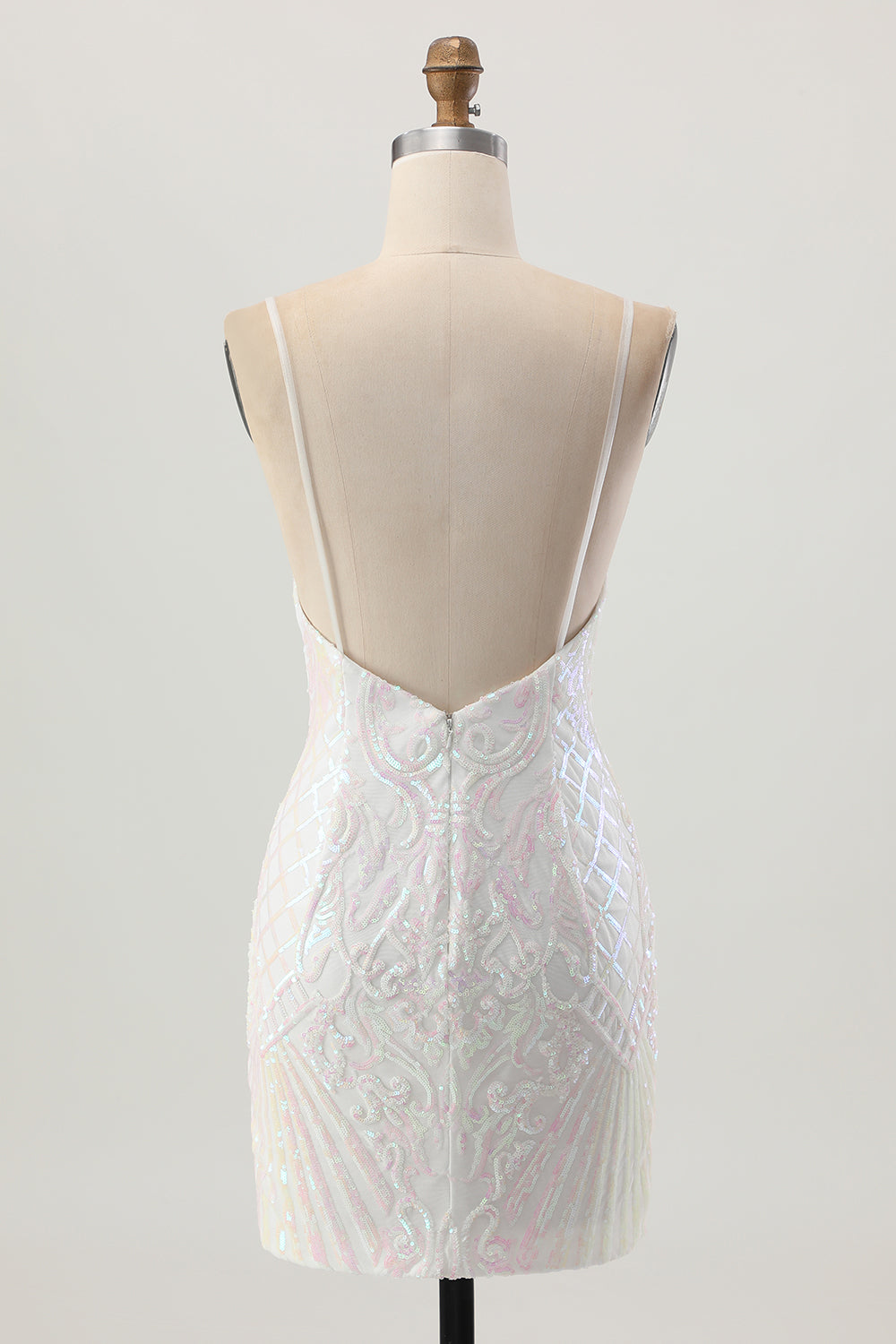 Sparkly White Bodycon Backless Sequin Short Homecoming Dress