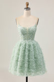 Sage Green A-Line Corset Homecoming Dress with Appliques