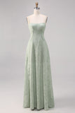 Sage Green Lace Corset A Line Long Bridesmaid Dress