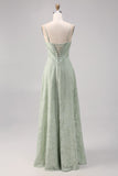 Sage Green Lace Corset A Line Long Bridesmaid Dress