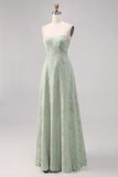 Sage Green Lace Corset A Line Long Bridesmaid Dress