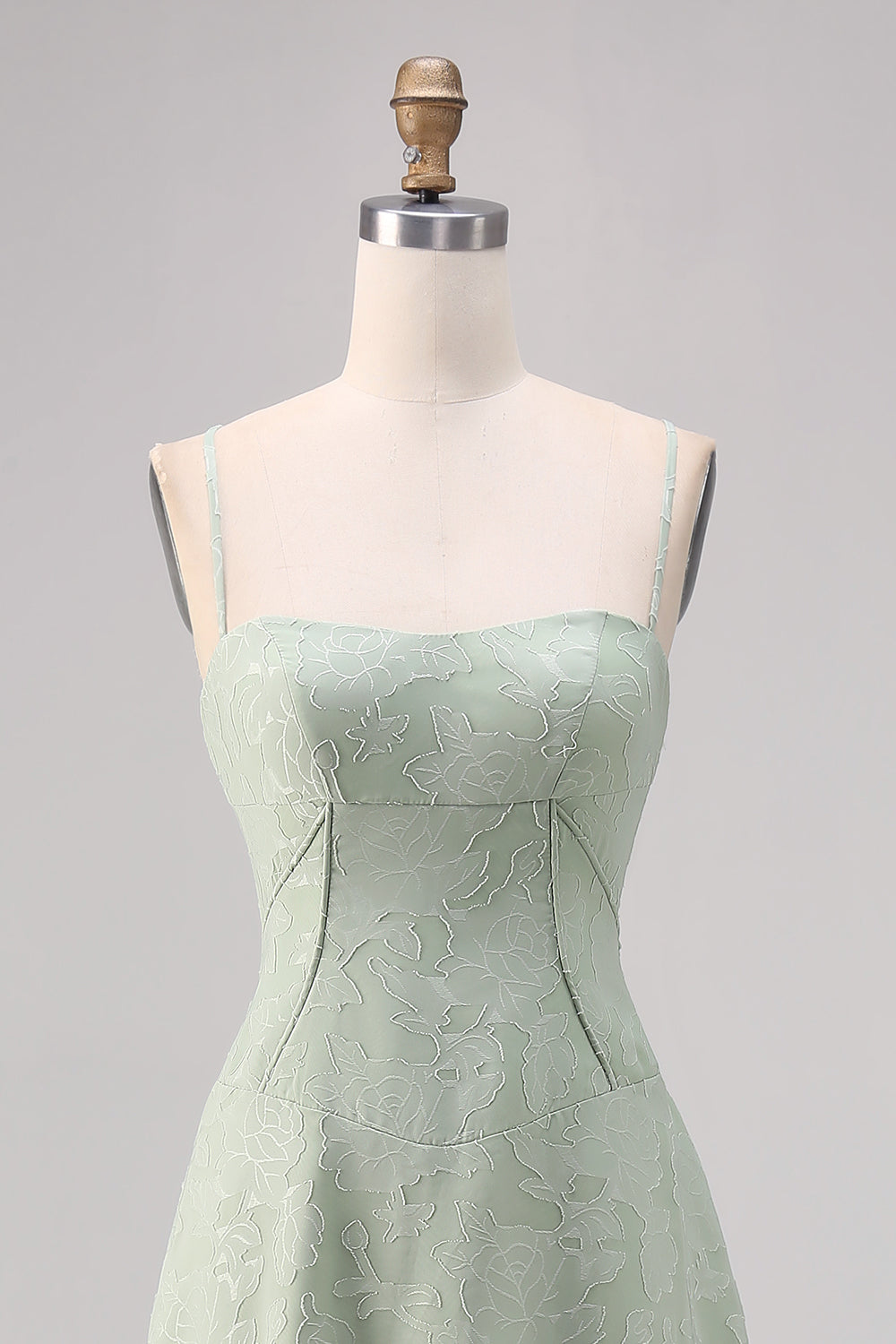 Sage Green Lace Corset A Line Long Bridesmaid Dress