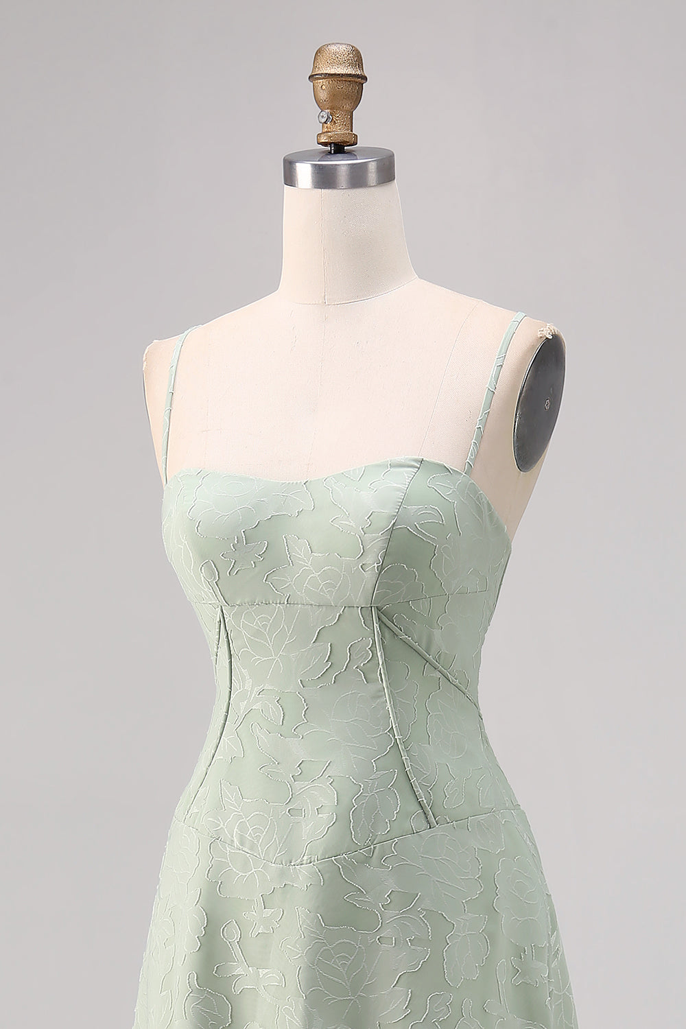 Sage Green Lace Corset A Line Long Bridesmaid Dress