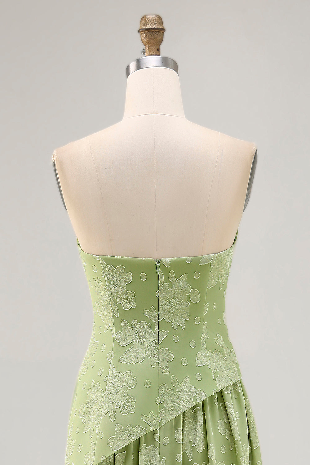 Floral Strapless Printed Sage Green Bridesmaid Dress with Slit