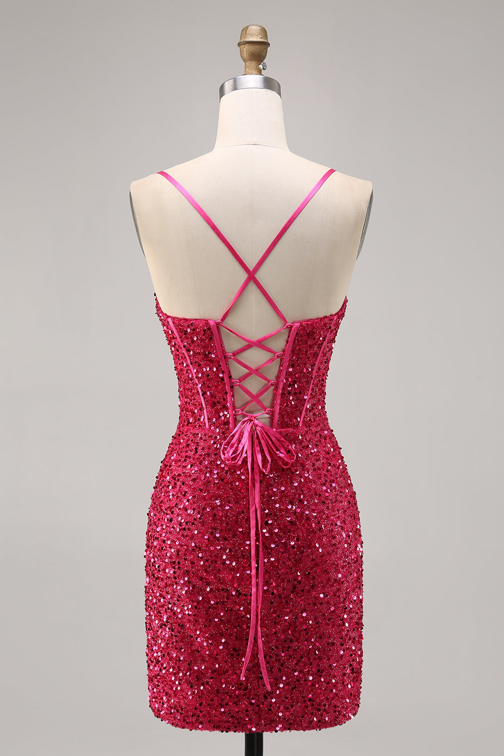 Sparkly Fuchsia Corset Short Tight Homecoming Dress with Sequins