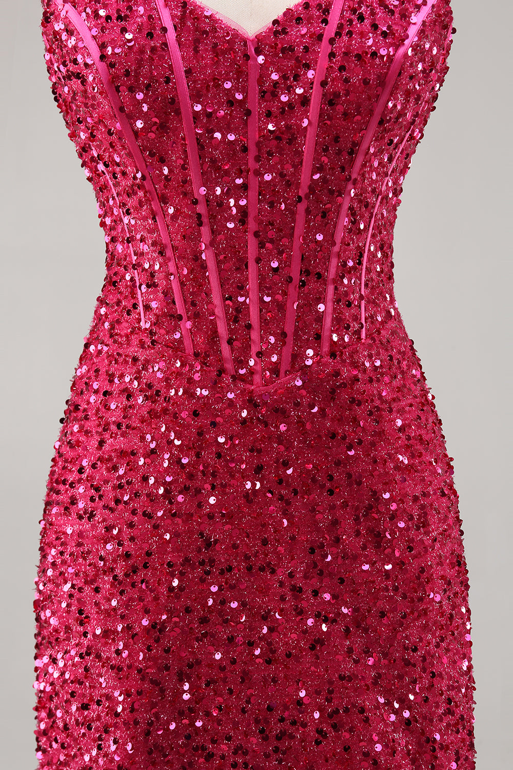 Sparkly Fuchsia Corset Short Tight Homecoming Dress with Sequins