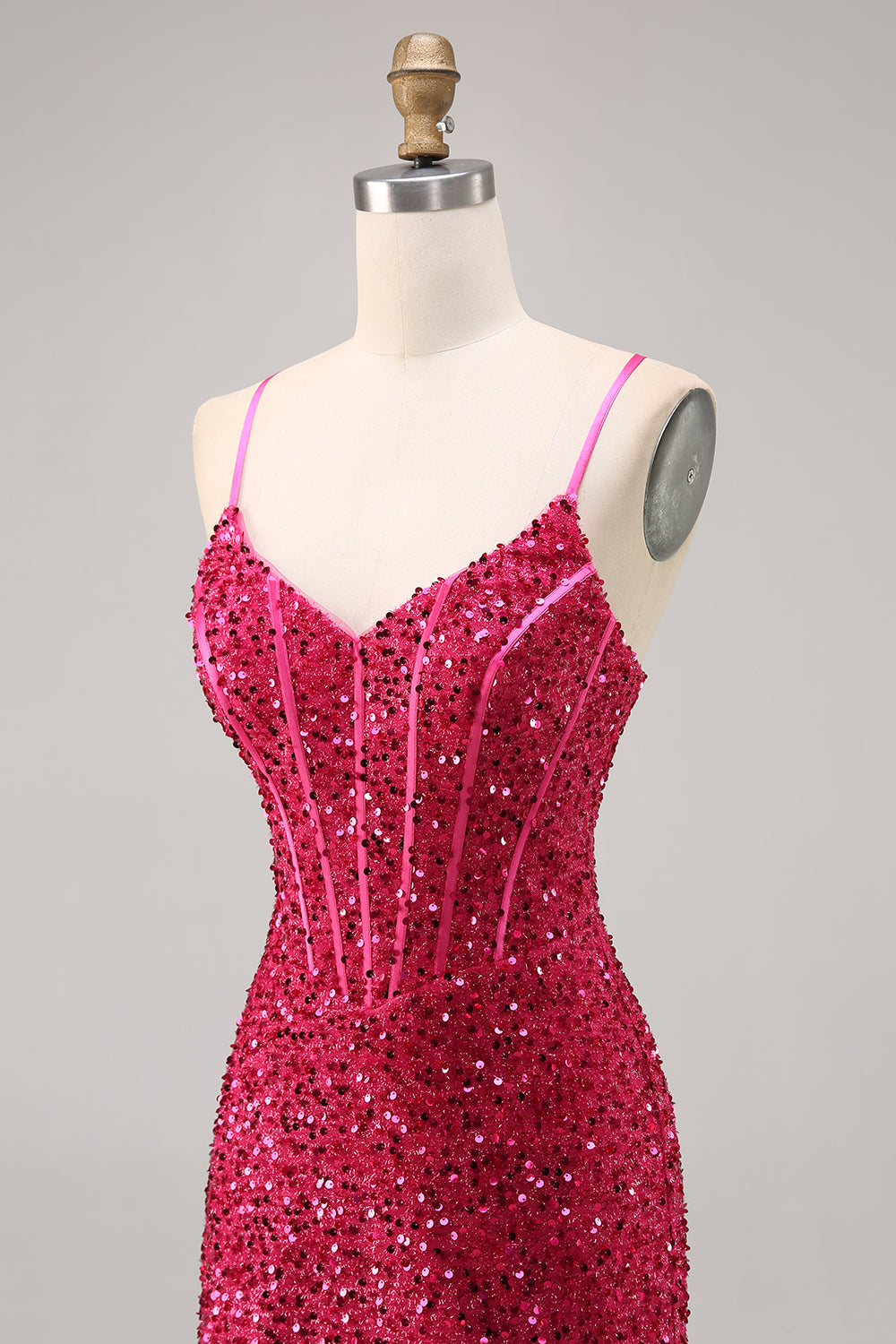 Sparkly Fuchsia Corset Short Tight Homecoming Dress with Sequins