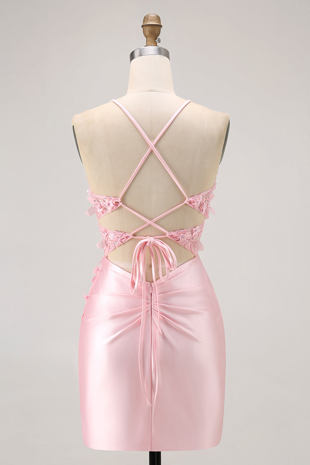 Candy Pink Flower Spaghetti Straps Corset Bodycon Short Homecoming Dress