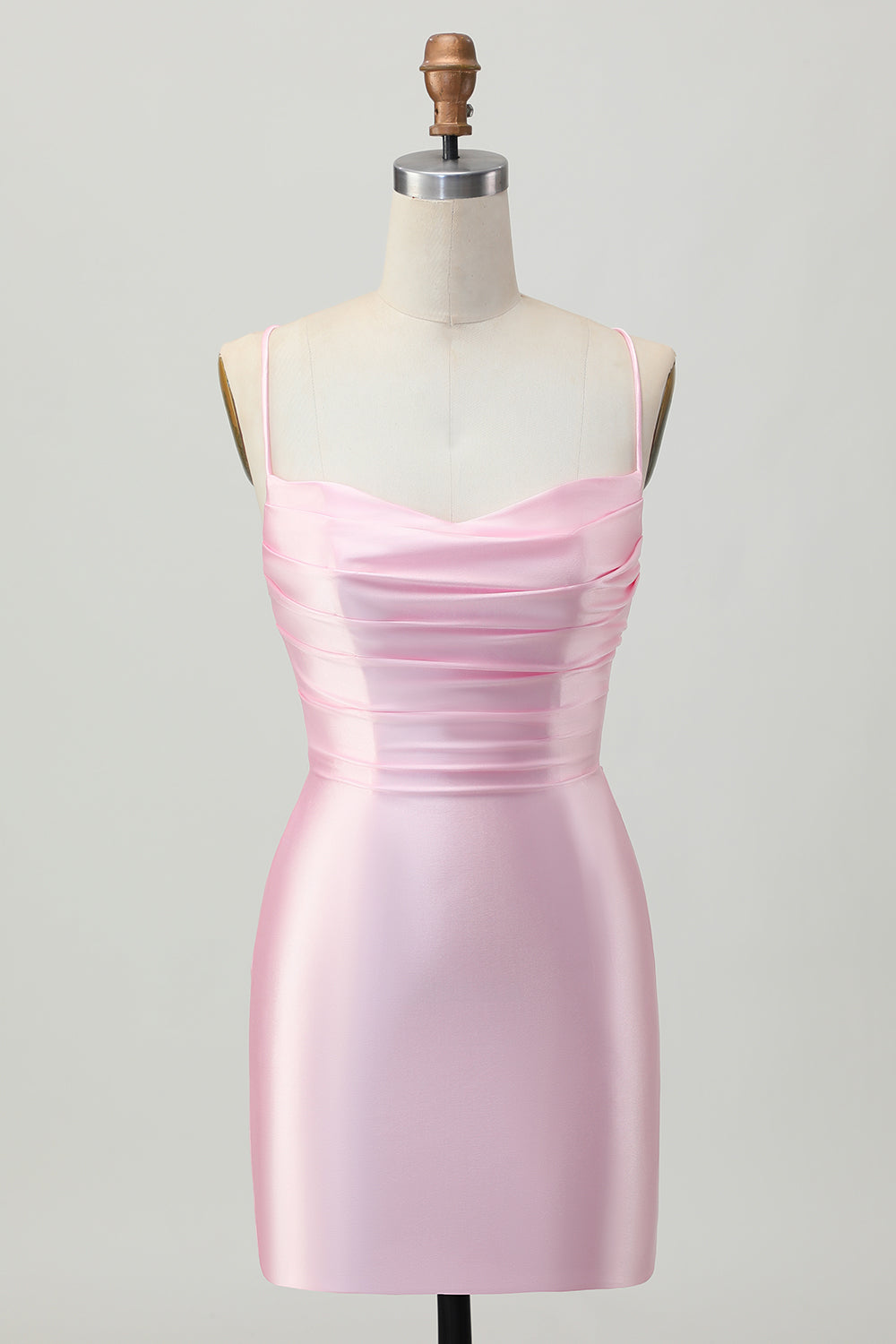 Blush Pink Bodycon Spaghetti Straps Short Homecoming Dress with Lace Up Back