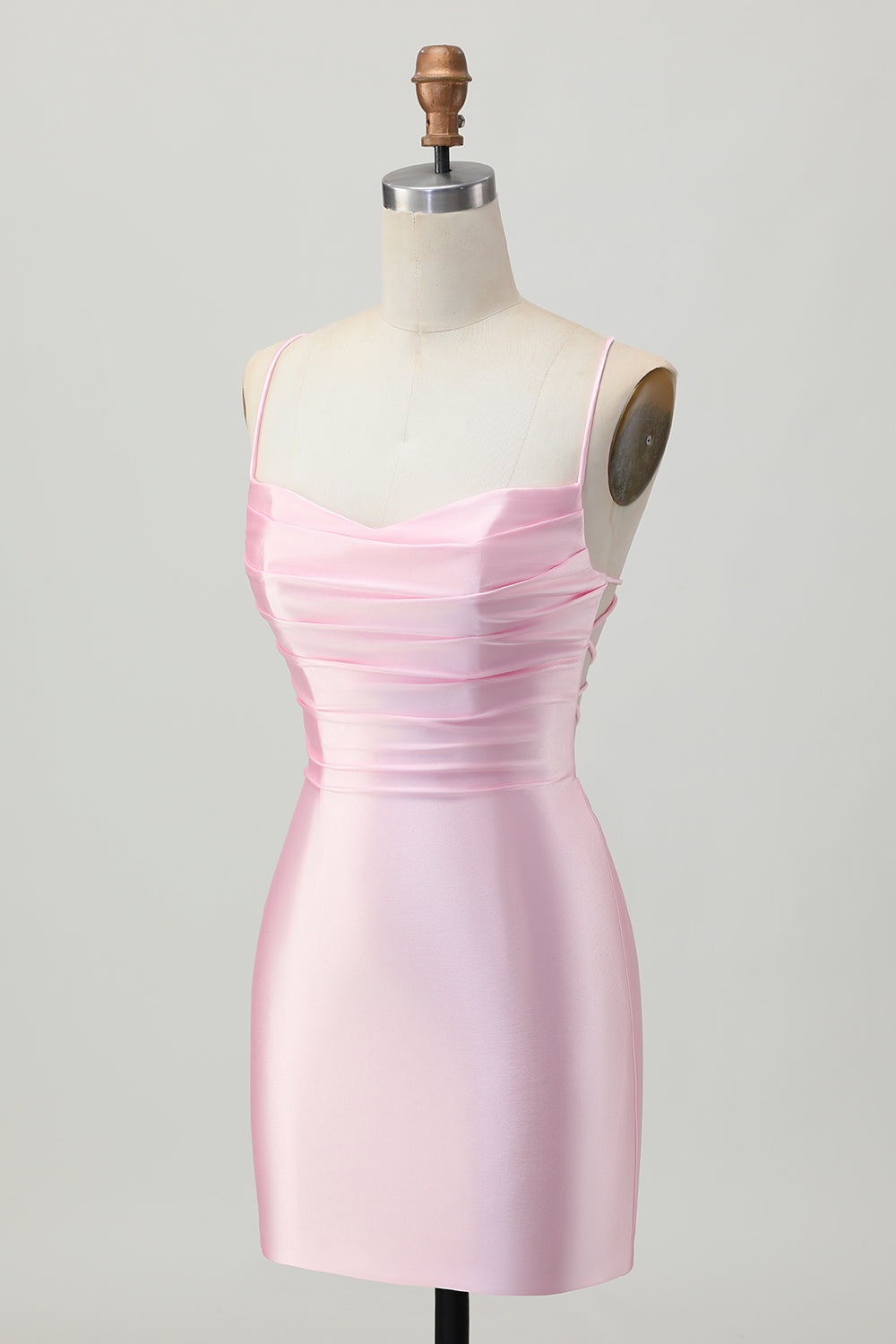 Blush Pink Bodycon Spaghetti Straps Short Homecoming Dress with Lace Up Back