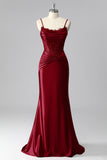 Burgundy Mermaid Corset Satin Ruched Prom Dress
