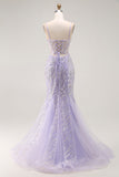 Mermaid Sequin Purple Long Prom Dress with Slit