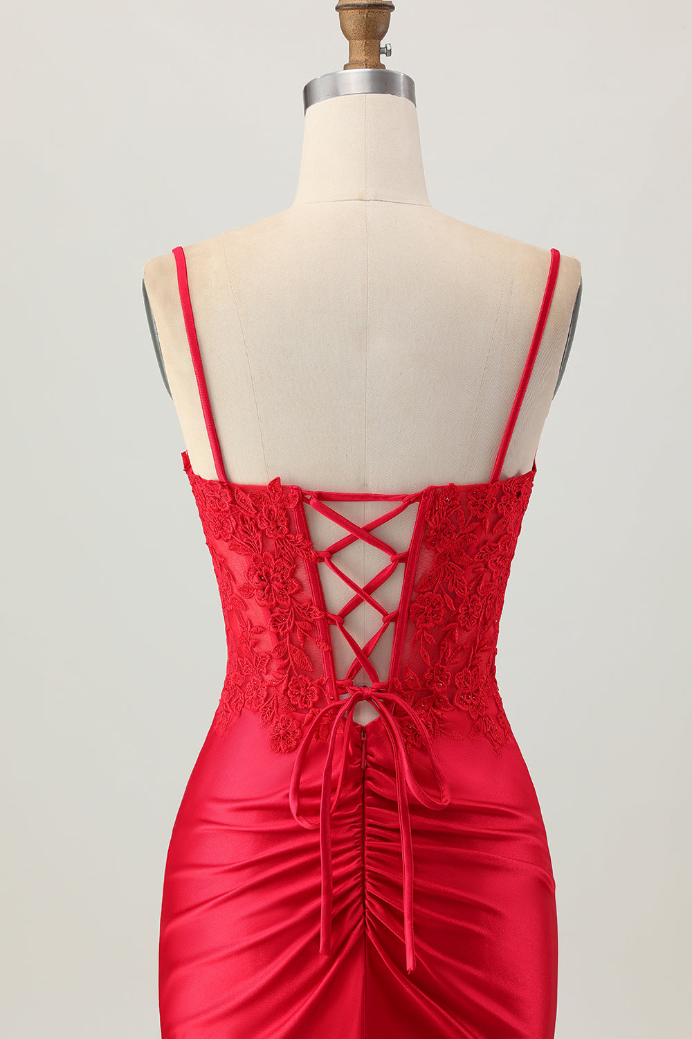 Dark Red Spaghetti Straps Beaded Short Tight Homecoming Dress with Lace Up Back