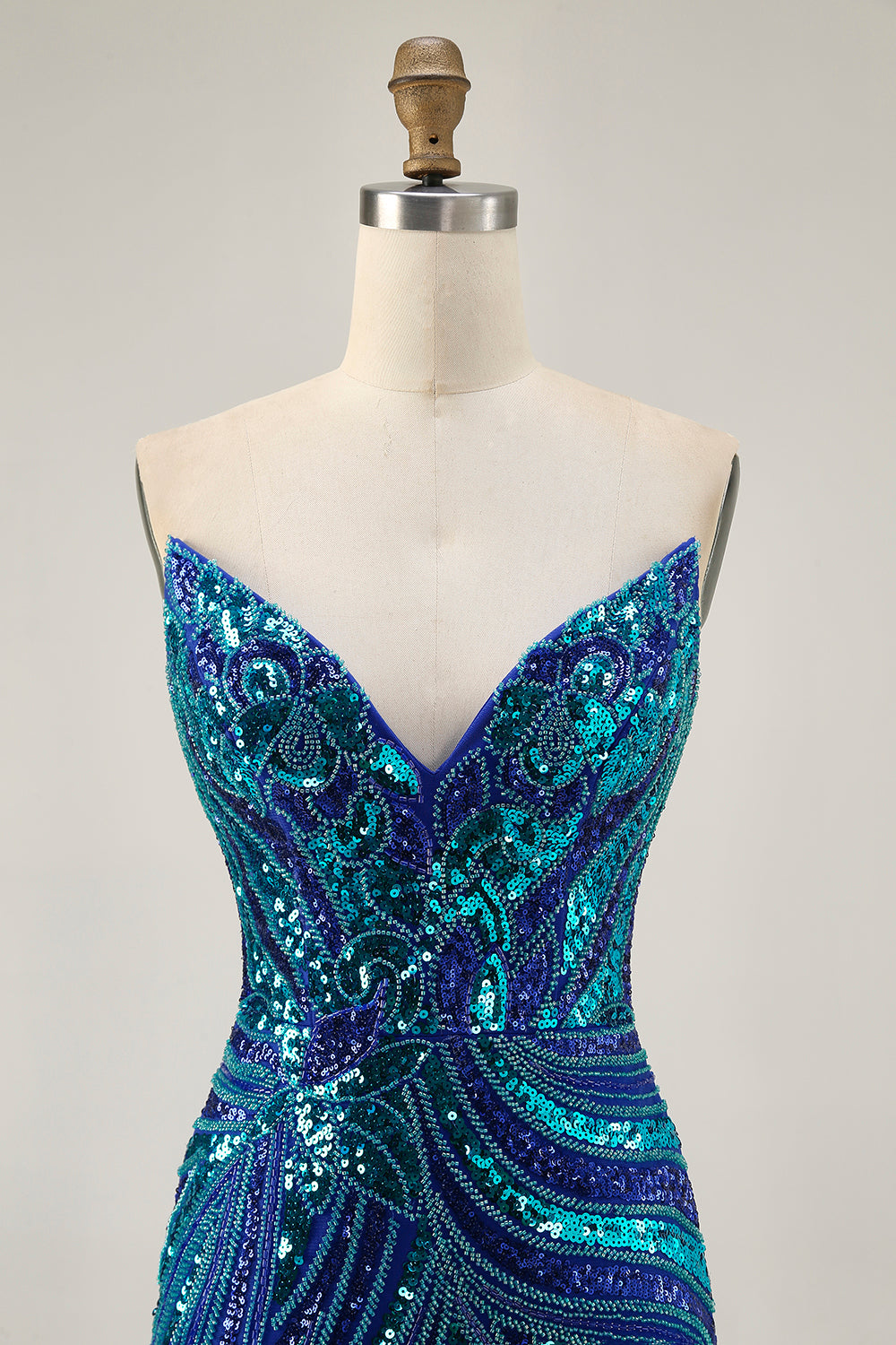 Sparkly Royal Blue Strapless Sequins Short Tight Homecoming Dress with Beading