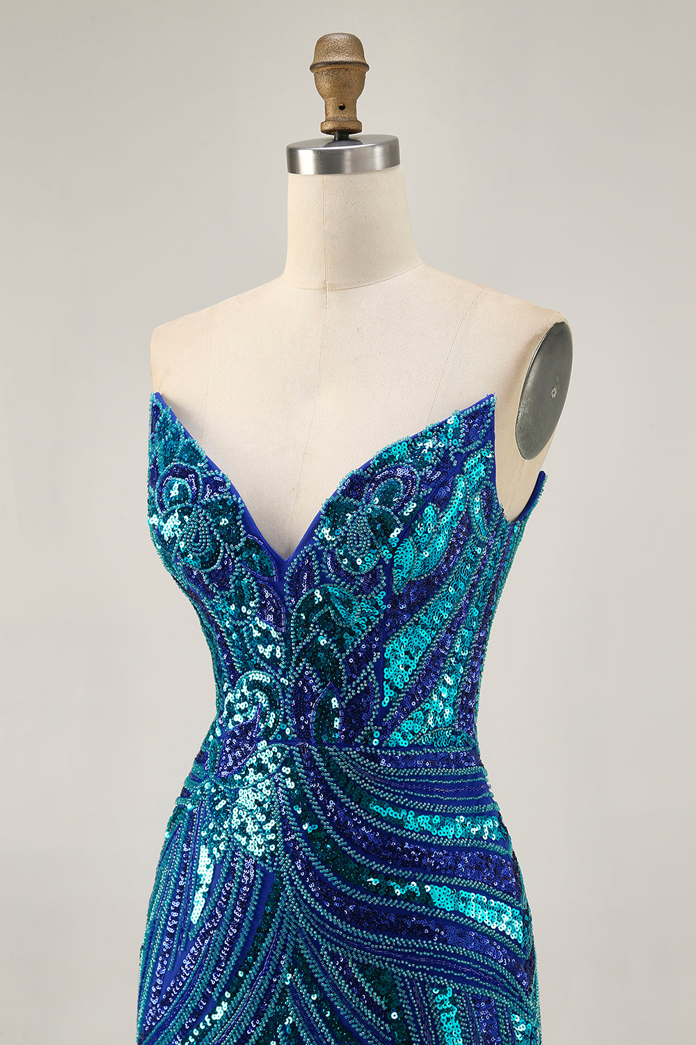Sparkly Royal Blue Strapless Sequins Short Tight Homecoming Dress with Beading