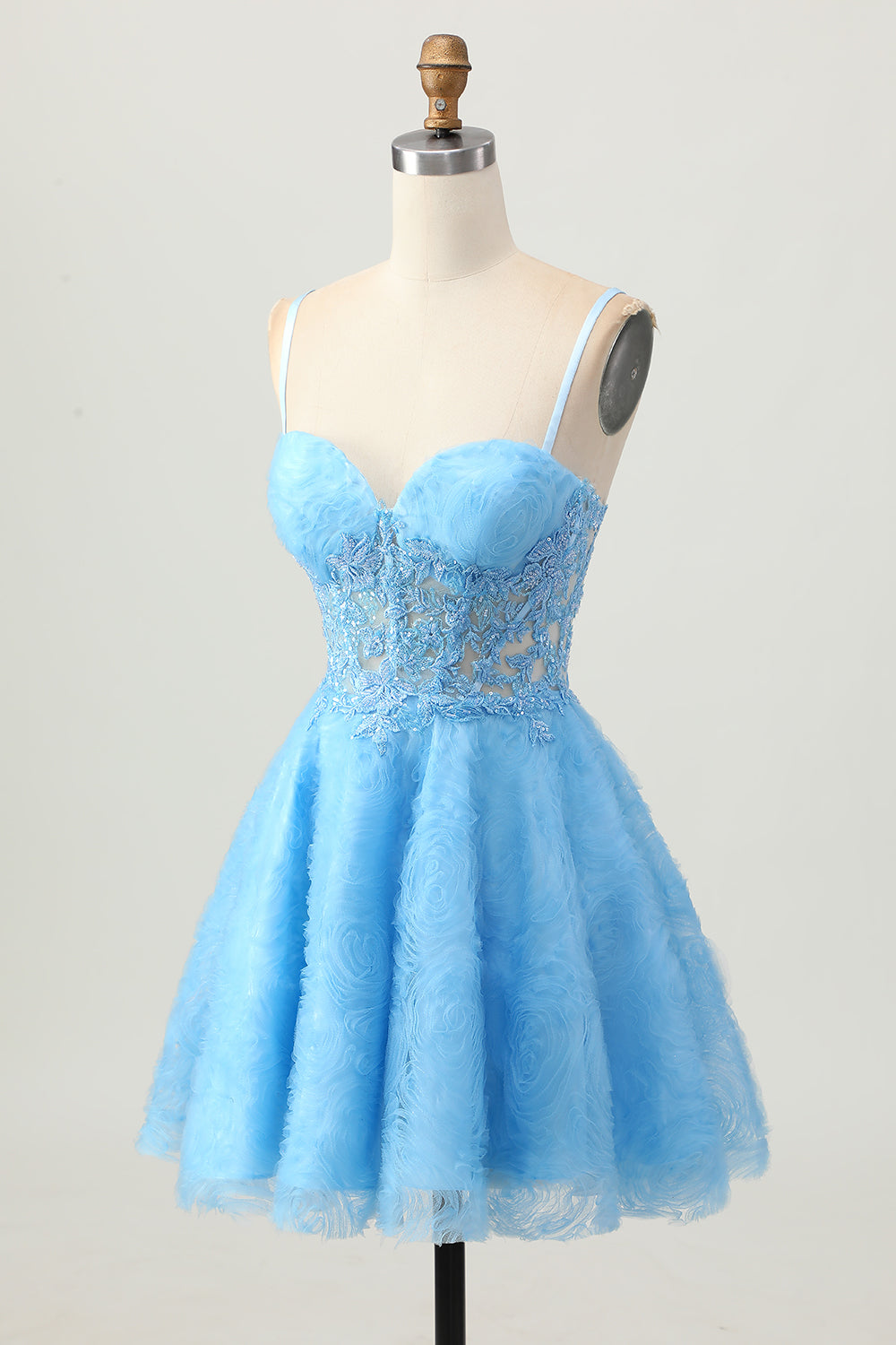 A Line Blue Short Corset Homecoming Dress with Appliques