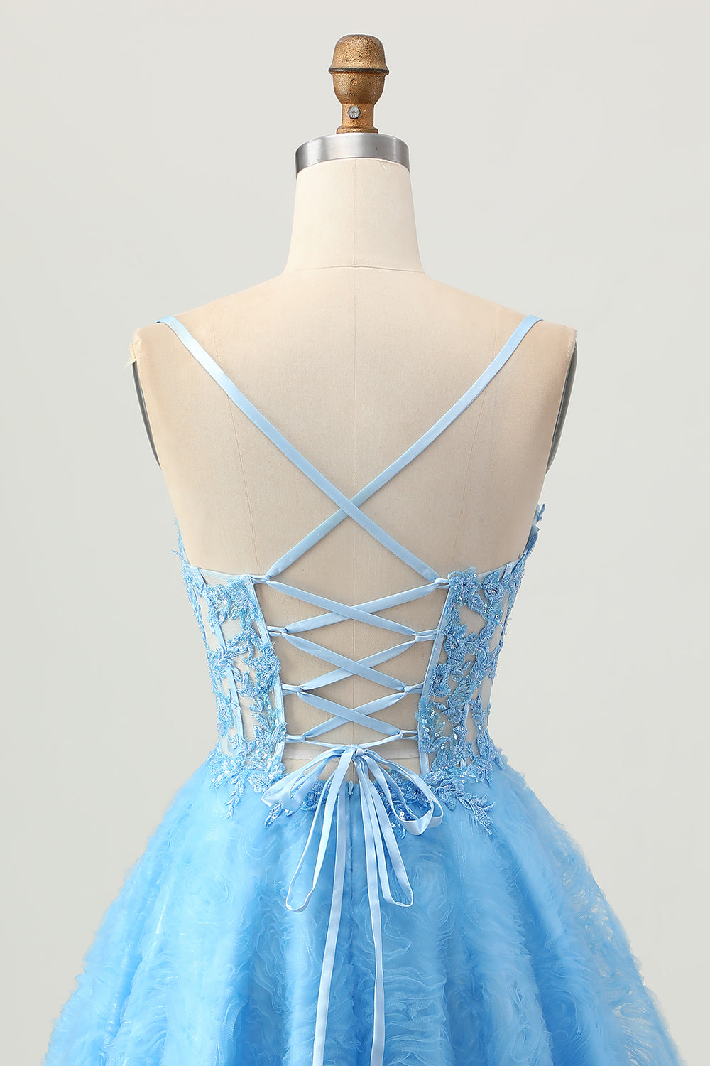 A Line Blue Short Corset Homecoming Dress with Appliques