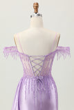 Lilac Sequins Cold Shoulder Beaded Corset Short Homecoming Dress