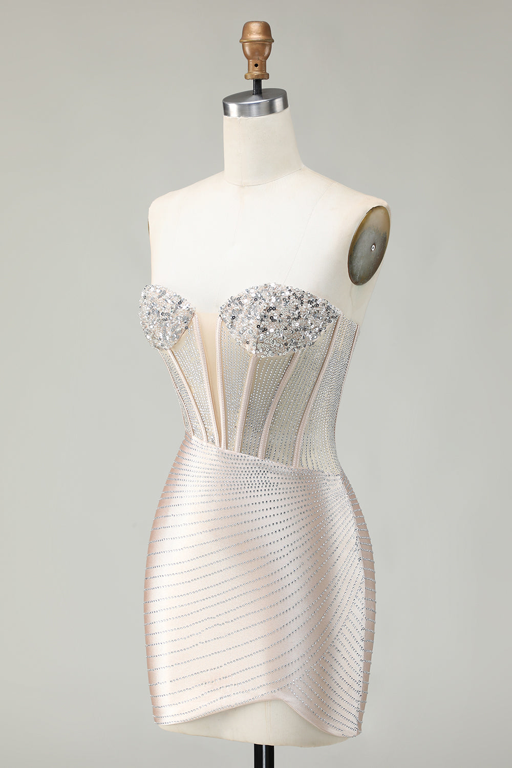 Sparkly Golden Strapless Sequins Bodycon Corset Homecoming Dress With Beading