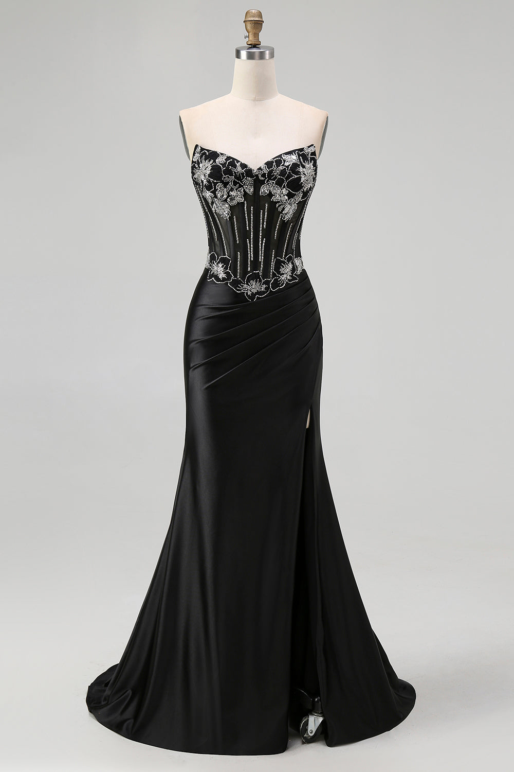 Black Strapless Mermaid Corset Long Prom Dress with Lace Up Back