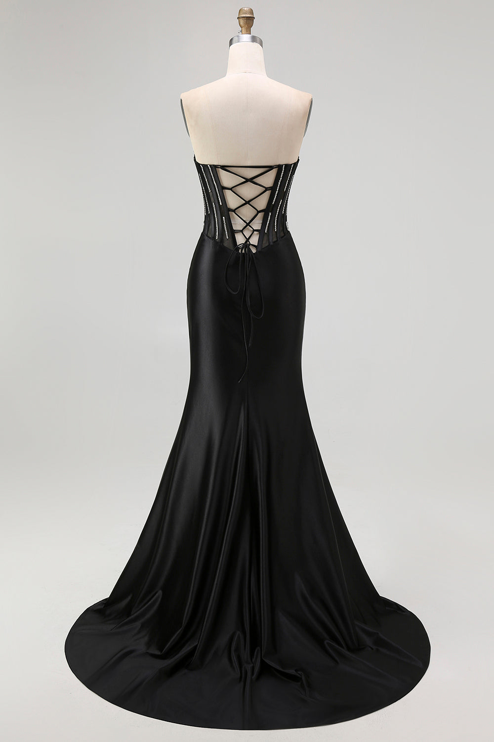 Black Strapless Mermaid Corset Long Prom Dress with Lace Up Back