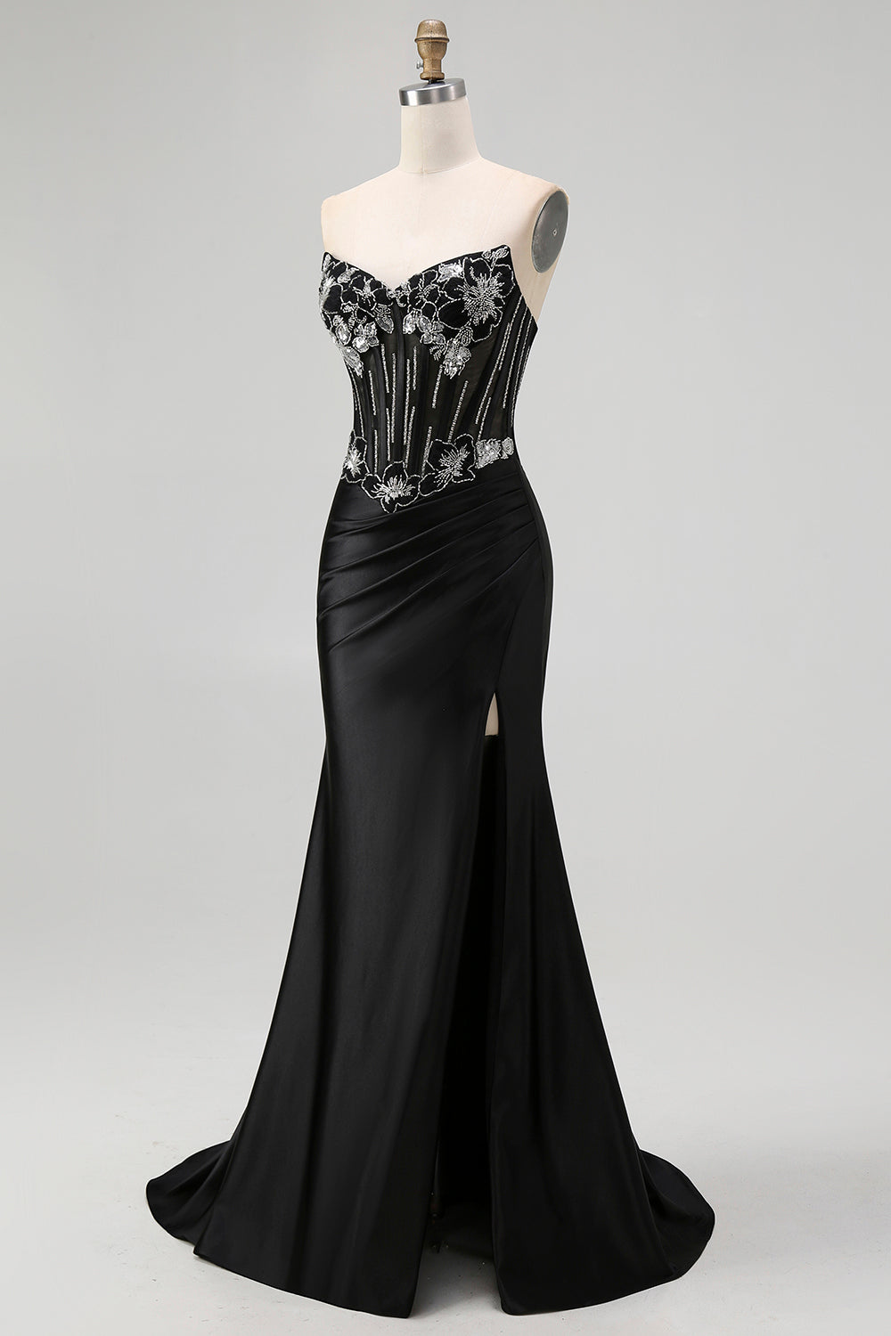 Black Strapless Mermaid Corset Long Prom Dress with Lace Up Back