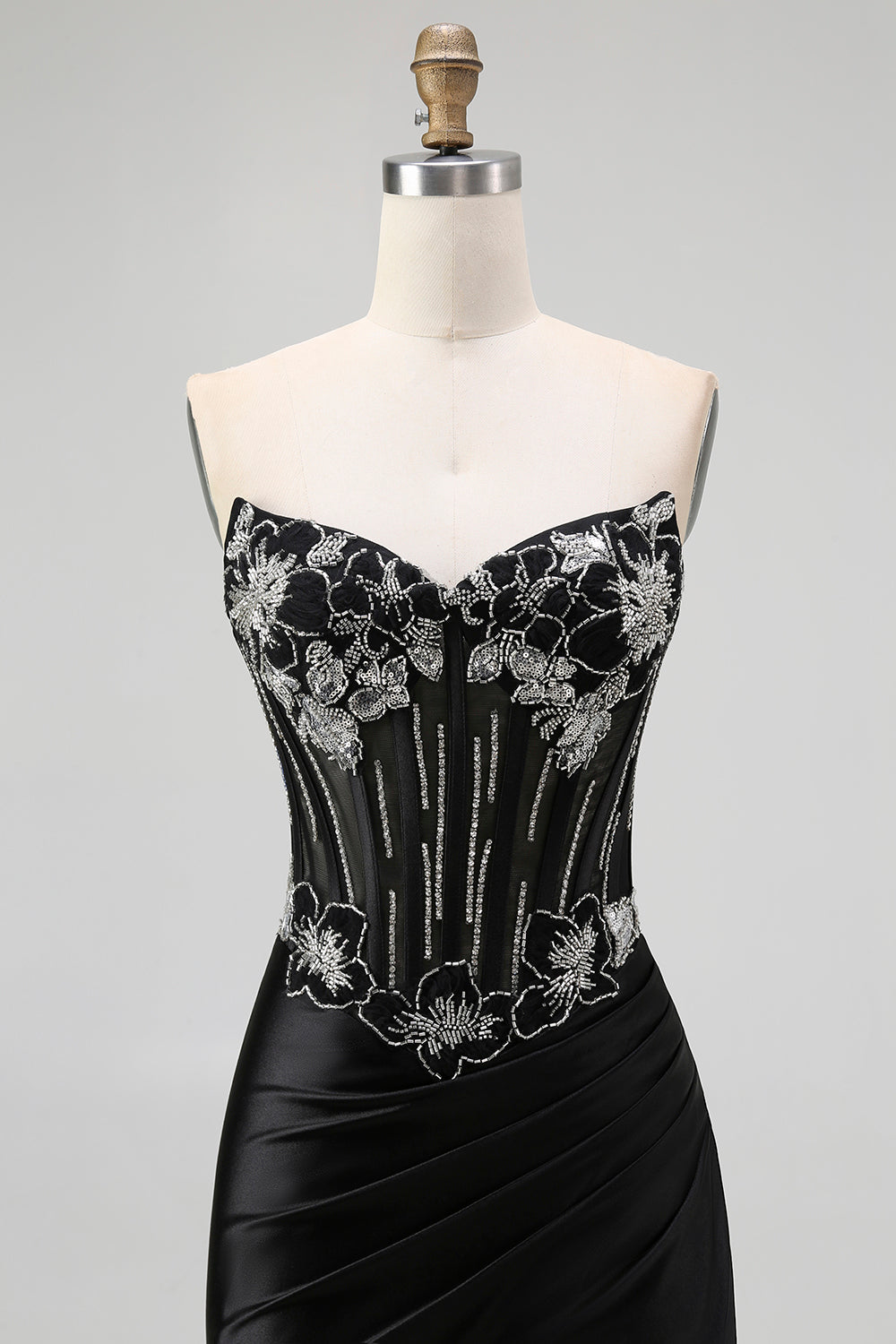 Black Strapless Mermaid Corset Long Prom Dress with Lace Up Back