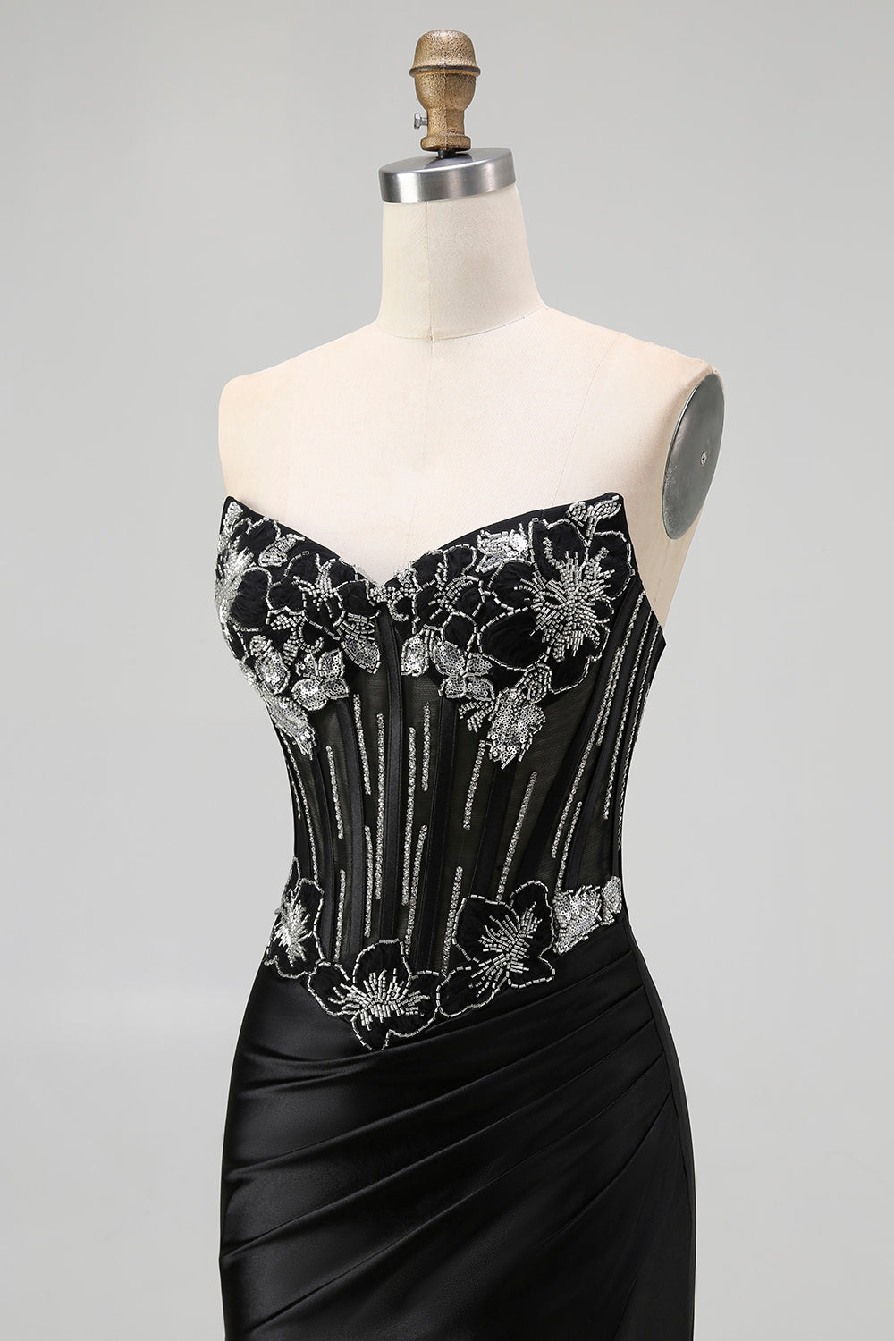 Black Strapless Mermaid Corset Long Prom Dress with Lace Up Back