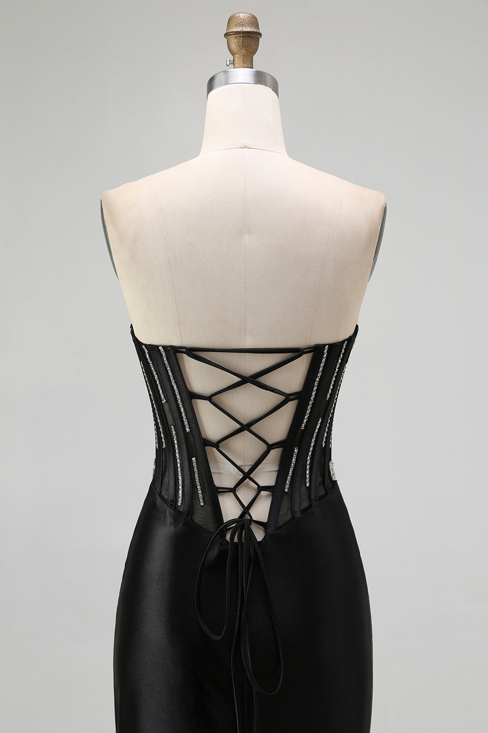 Black Strapless Mermaid Corset Long Prom Dress with Lace Up Back