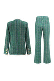 Dark Green Tweed 2 Piece Women's Suit with Pockets