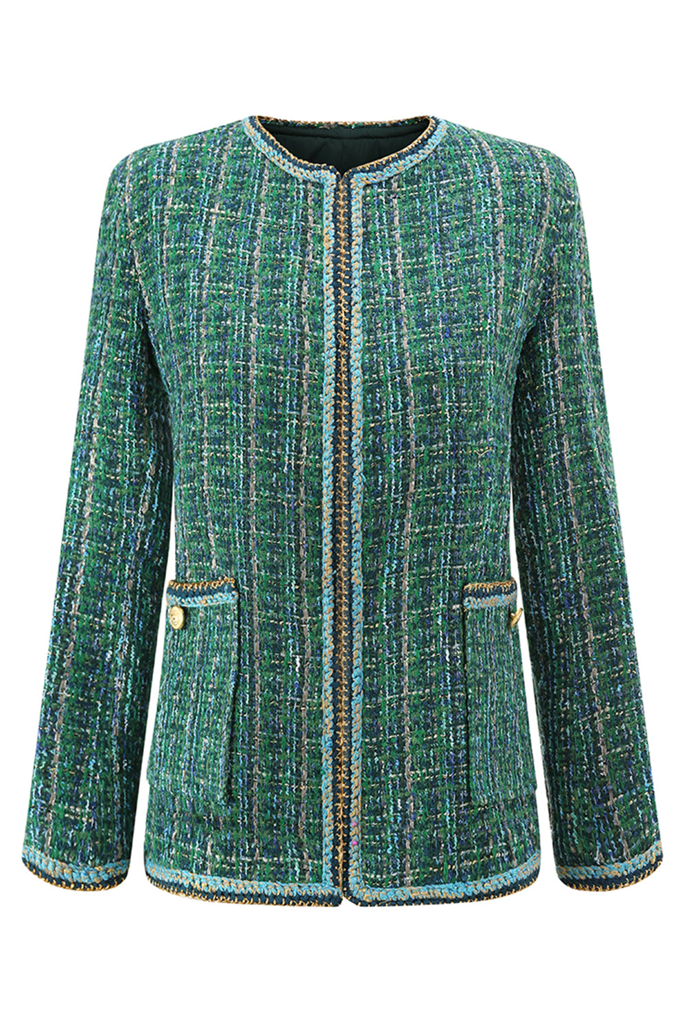 Dark Green Tweed 2 Piece Women's Suit with Pockets