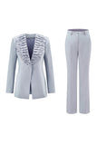 Grey Blue One 2-Piece Button Women Suits with Lace