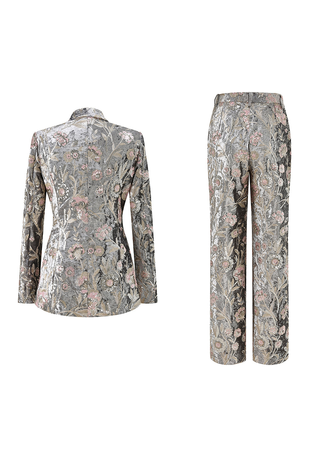 2-Piece Sparkly Grey Peak Lapel Women Suits