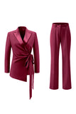 Lilac Peak Lapel Ruched Women Suits with Sash