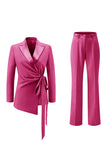 Lilac Peak Lapel Ruched Women Suits with Sash