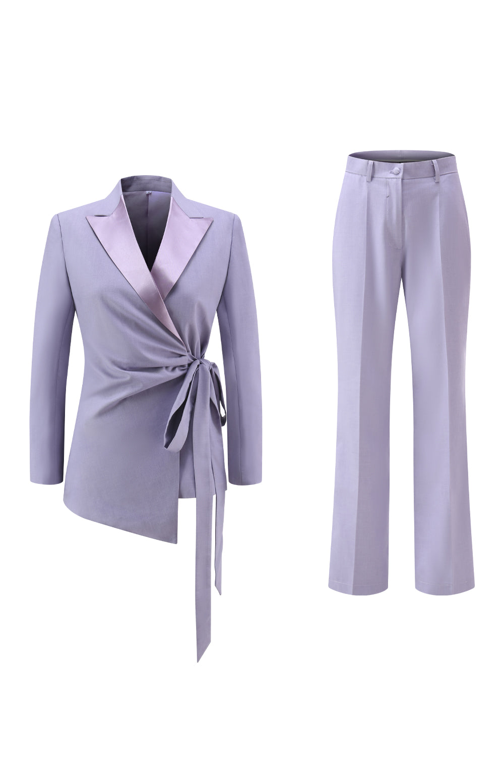 Lilac Peak Lapel Ruched Women Suits with Sash