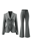 Grey Green Slim Fit 2-piece Women Suits with Button
