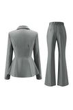 Grey Green Slim Fit 2-piece Women Suits with Button