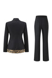 Black Leopard print Slim Fit 2-piece Women Suits