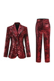 Red Leopard Sequin 2 Piece Peak Lapel Women's Prom Suit