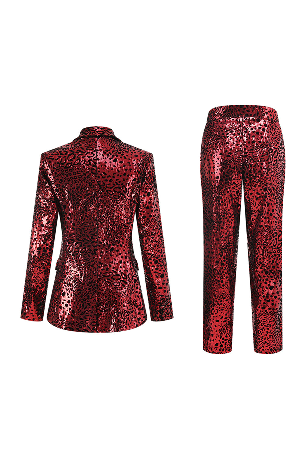 Red Leopard Sequin 2 Piece Peak Lapel Women's Prom Suit