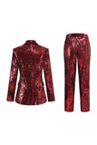 Red Leopard Sequin 2 Piece Peak Lapel Women's Prom Suit