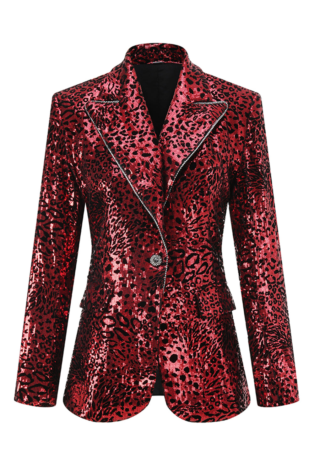 Red Leopard Sequin 2 Piece Peak Lapel Women's Prom Suit