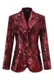 Red Leopard Sequin 2 Piece Peak Lapel Women's Prom Suit